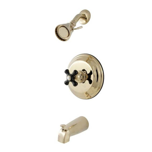 Tub and Shower Faucet, Standard, 3, Wall Mount, Polished Brass