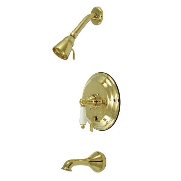 Tub and Shower Faucet, Standard, 3, Wall Mount, Polished Brass