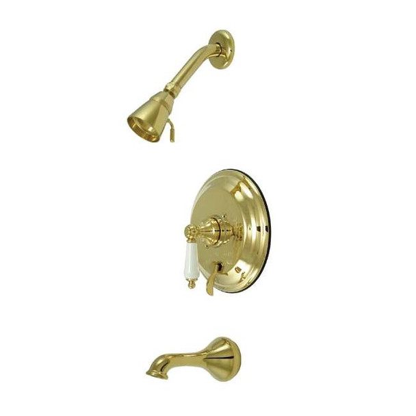 Tub and Shower Faucet, Standard, 3, Wall Mount, Polished Brass