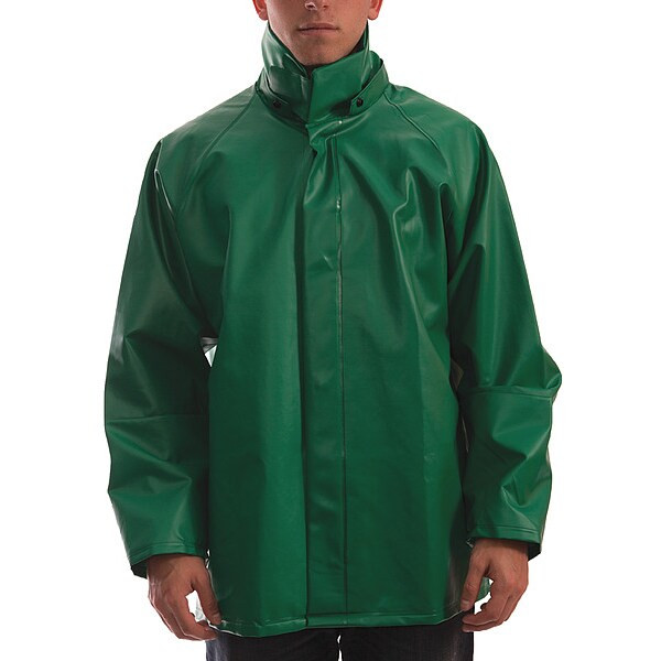 Flame Resistant Rain Jacket, L, 13 oz Heavy Duty PVC, Snaps, Storm Flap Closure