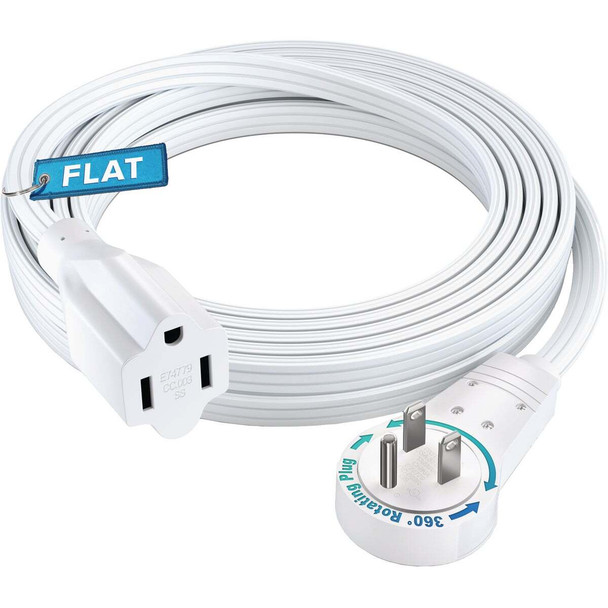 Maximm 10 Ft. 16/3 White 1-Outlet 360 Deg. Rotating Plug Flat Extension Cord