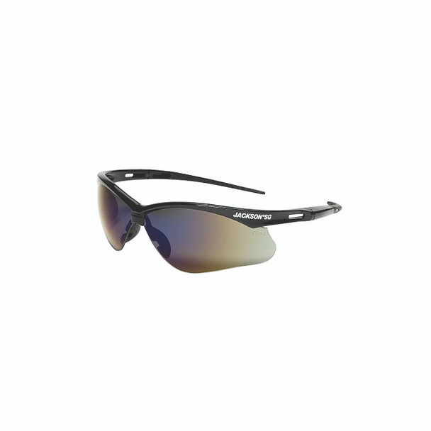 SG Series Safety Glasses, Blue Mirror Poly Lens, Hardcoat Anti-Scratch, Black Poly Half-Frame Pack of 12