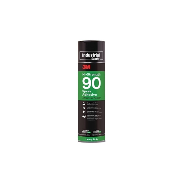 Hi-Strength 90 Spray Adhesive, 17.6 oz, Aerosol Can, Clear, Contains 1,1-Difluoroethane Pack of 12