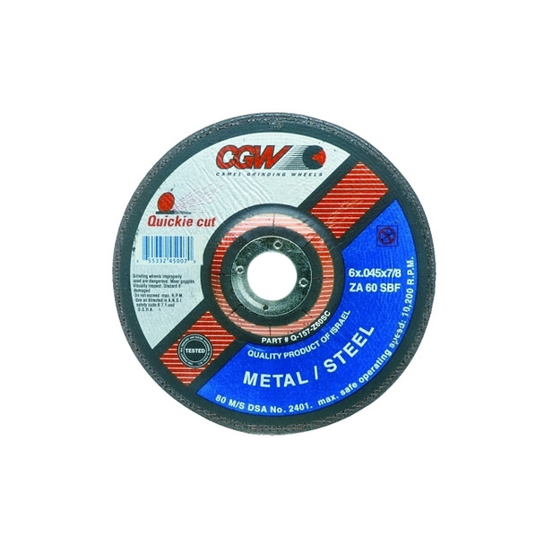 Quickie Cut™ Extra Thin Type 27 Cut-Off Wheel, 6 in dia, 7/8 in Arbor, 60 Grit Pack of 25