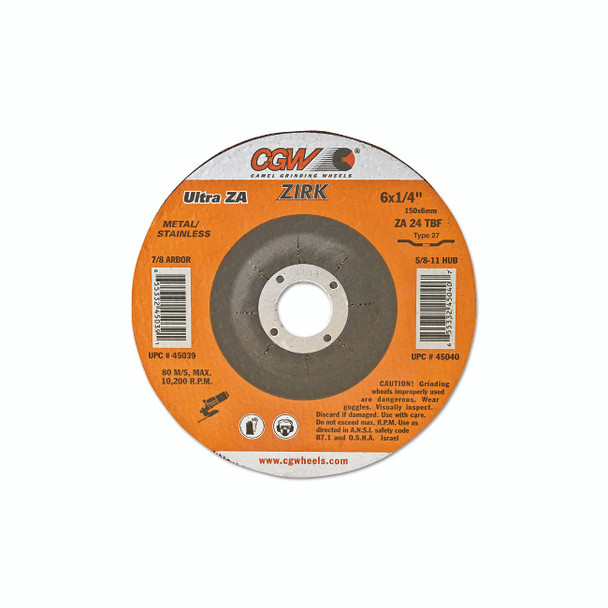 Flap Disc, A3 Aluminum Oxide, Regular, 4-1/2 in dia, 40 Grit, 7/8 Arbor, 13300 rpm, Type 27 Pack of 10