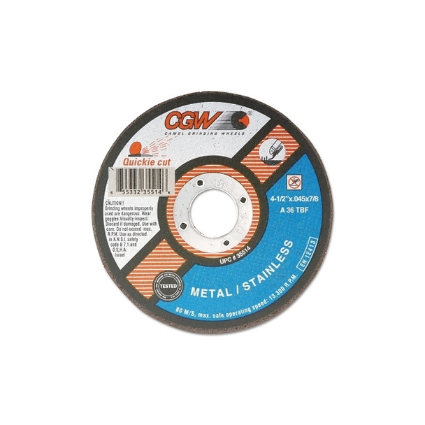 Quickie Cut™ Type 1 Extra Thin Cut-Off Wheel, 6 in dia, 0.045 in Thick, 7/8 in Arbor, 36 Grit Pack of 25