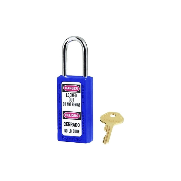 Zenex™ Thermoplastic Safety Lockout Padlock, 411, 1-1/2 W x 3 H Body, 1-1/2 in H Shackle, KD, Blue Pack of 6