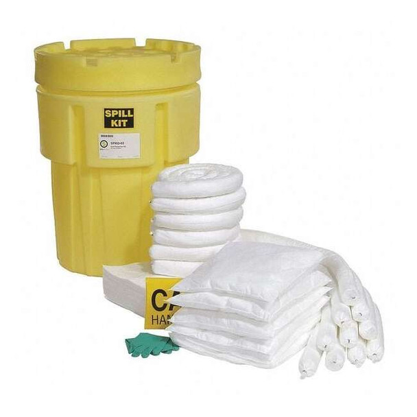 Spill Kit, 44 gal Volume Absorbed per Kit, 65 gal Capacity, Drum, Yellow, 77