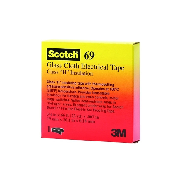 Glass Cloth Electrical Tape 69, 3/4 in W x 66 ft L, White Pack of 10