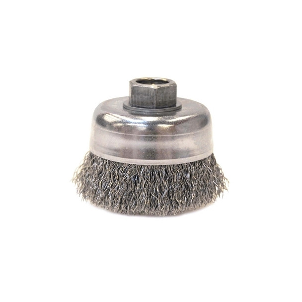 Crimped Wire Cup Brush, 3 in Dia, 5/8 in-11 Arbor, 0.012 in Stainless Steel