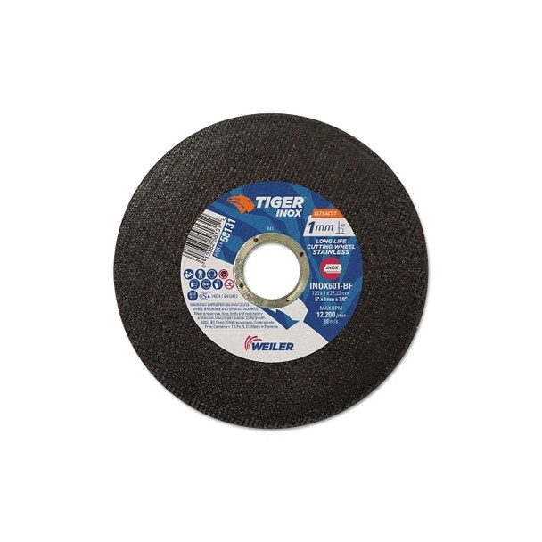 Tiger INOX Ultracut Thin Cutting Wheel, 5", 7/8" Arbor, 60, 12200 rpm, 50/PK Pack of 50