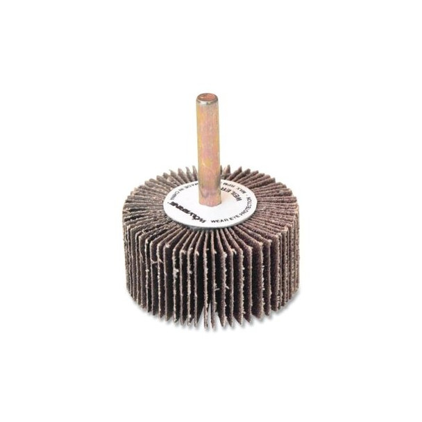 Wolverine® Mounted Flap Wheel, Unthreaded, 1/4 in dia Stem x 2 in dia x 1 in W, 80 Grit, 25000 RPM Pack of 10