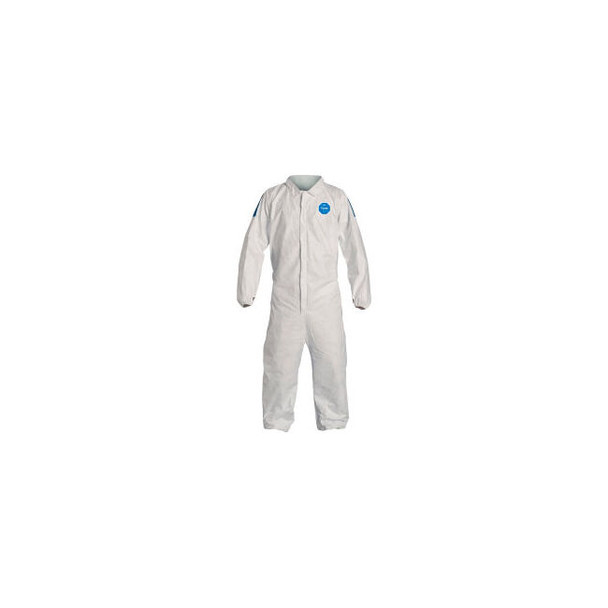 DuPont Tyvek 400D Coverall  Elastic Wrist & Ankle Stormflap White Blue MD 25/Qty
