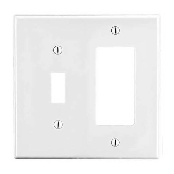 Toggle Switch/Rocker Wall Plate, Number of Gangs: 2 Plastic, Satin Finish, White