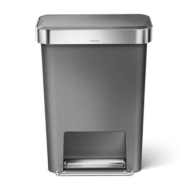 Simplehuman 45 L Rectangular Step-On Can, Grey, Plastic, 19 in CW1386