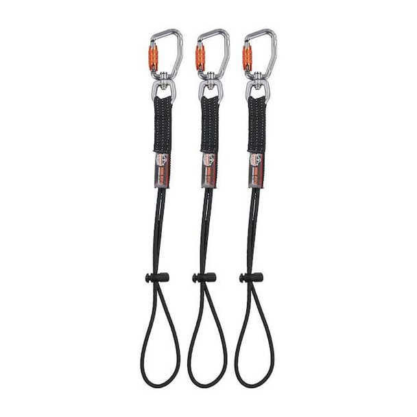 Ergodyne Tool Tail Lanyard, Elastic Cinch Loop, 10lbs, Black, 3PK 3714