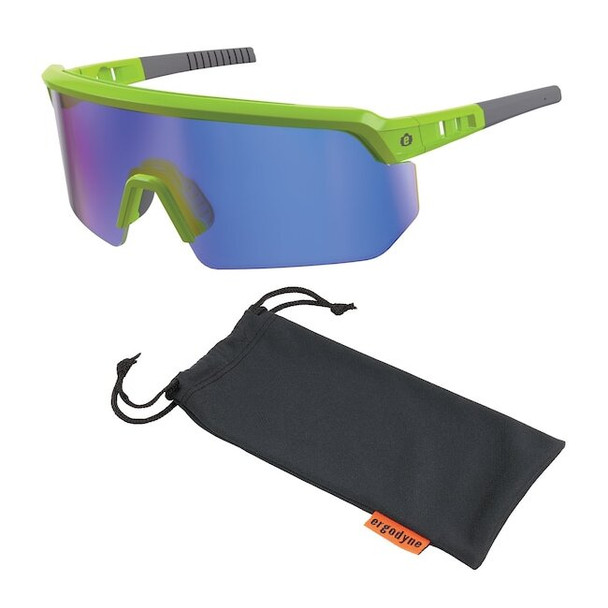 AEGIR-MI, Safety Glasses, Blue Mirror Lens, Lime Frame, Half-Frame