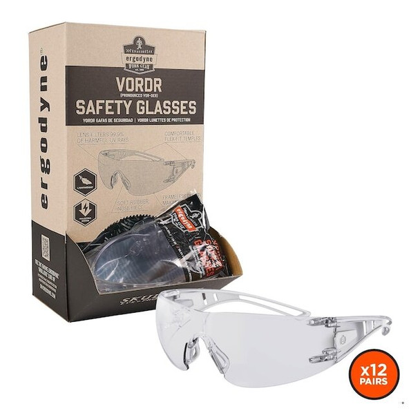 Ergodyne VORDR, Safety Glasses, Clear Lens, 12 PK VORDR-12