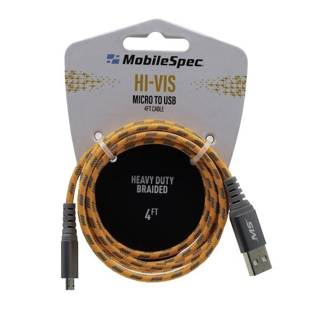 Mobilespec Hi-Vis 4Ft Micro To Usb Cable, Orange MBSHV0413