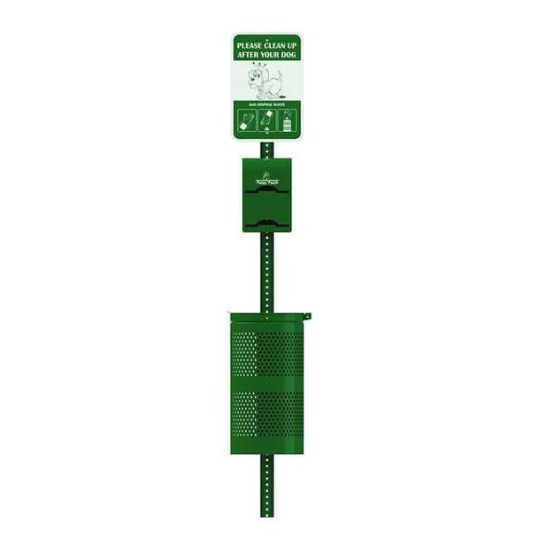 Poopy Pouch Pet Waste Station, Grn, 10 gal, Steel PP-SD-01-2R400-WP