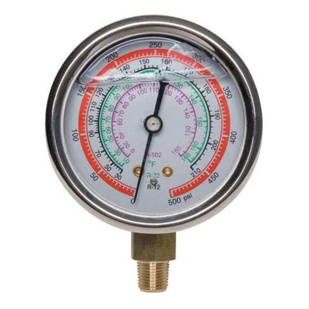 Dayton Gauge,2-3/4 In Dia,High Side,Red,500 psi 4PDK1
