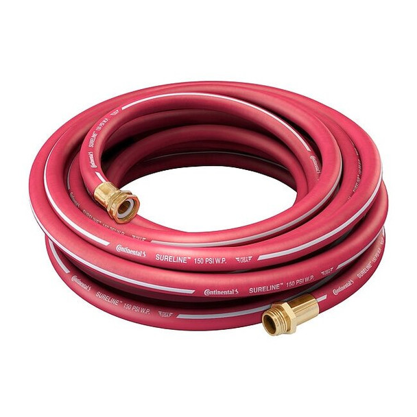 5/8 in ID x 25 ft L Garden Hose, EPDM Tube, Red, Brass x Brass Fitting