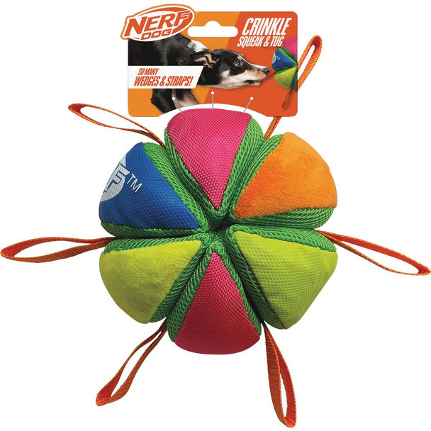 Nerf Dog 5.9 In. Plush Squeak & Crunch Wedge Ball with Straps NF-2297
