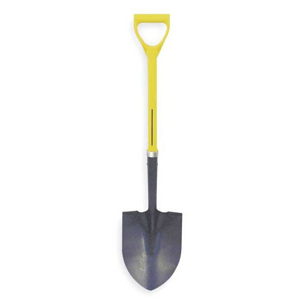 Round Point Shovel, 16 ga Steel Blade, Standard Step, 27 in L Yellow