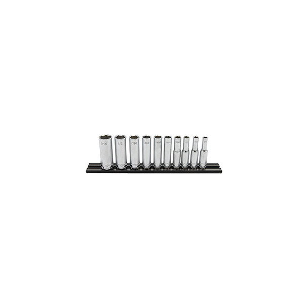 10 PC. 1/4'' DR. DEEP SAE SOCKET SET W/ BLACK 8” MAGRAIL - SMS400 SUBSET S400D