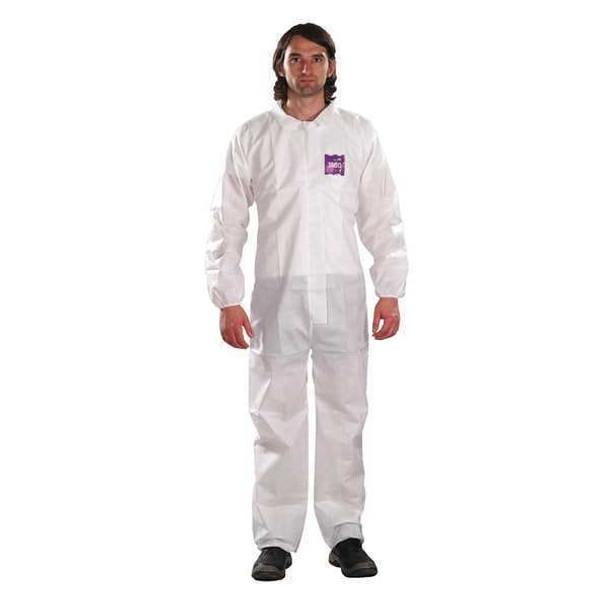 Microchem Collared Coverall, M, White, Navy, Red, SMS Fabric WH15-S-92-100-03
