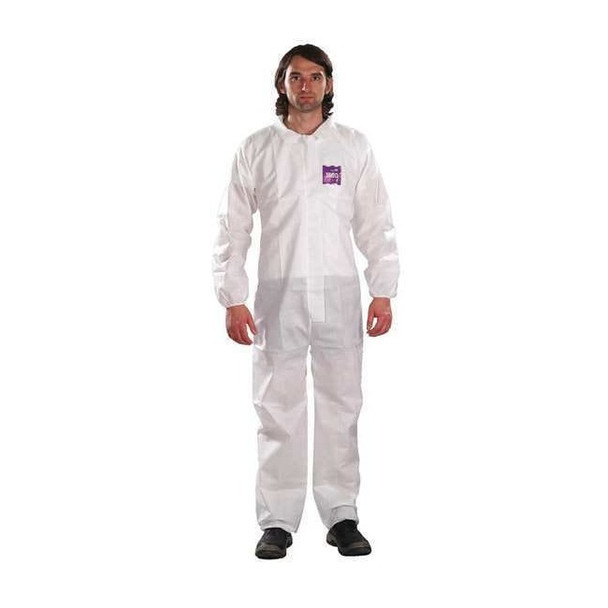 Microchem Collared Coverall, M, White, Navy, Red, SMS Fabric WH15-S-92-100-03