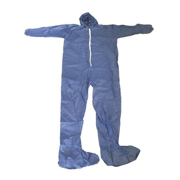 Condor Hooded Disposable Coveralls, 2XL, Blue, polypropylene, zipper 26W832