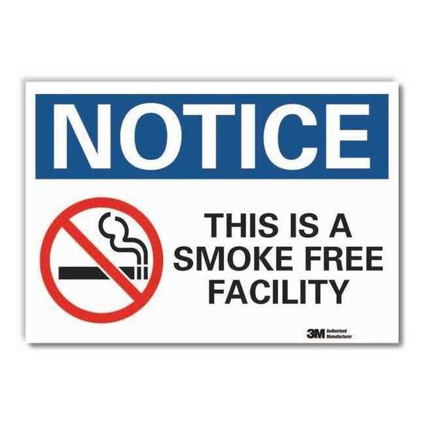 Notice, This is A Smoke-Free Facility, 5 in W x 3 1/2 in H, Horizontal Rectangle