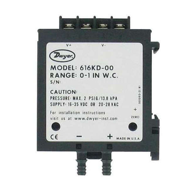 Differential pressure transmitter, 0 to 15" w.c., 4-20 mA.
