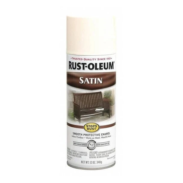 Rust-Oleum Spray Paint, Shell White, Satin, Solvent, 12 oz. 7793830