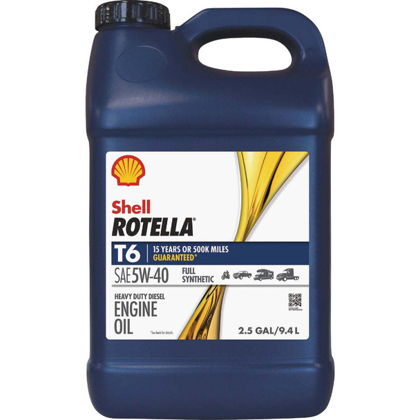 Shell Rotella T6 Full Synthetic 5W-40 Diesel Engine Oil, 2.5 Gal. Pack of 2
