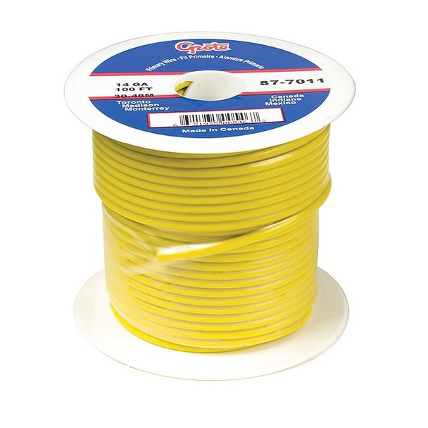 Primary Wire, GPT, 20 AWG, 1C C, Yellow, PVC, Stranded, 60V, 100 ft.