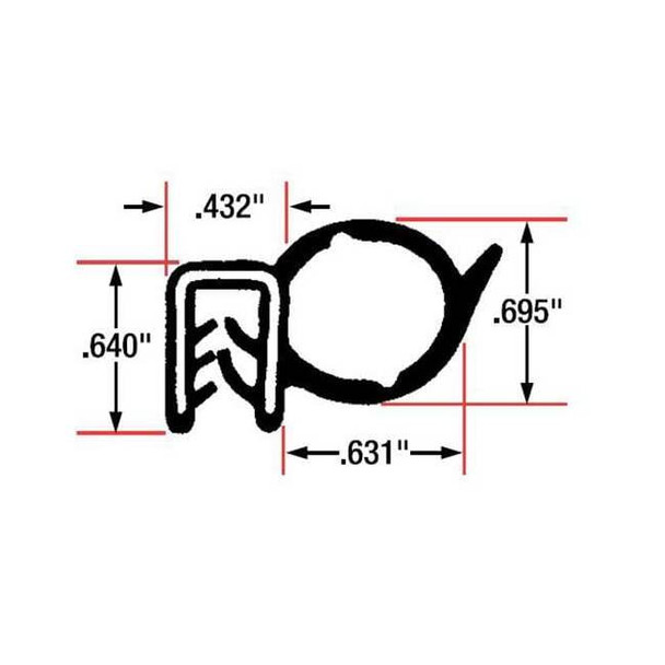 Trim Seal, EPDM, 10 ft Length, 1 1/16 in Overall Width, Style: Side Bulb