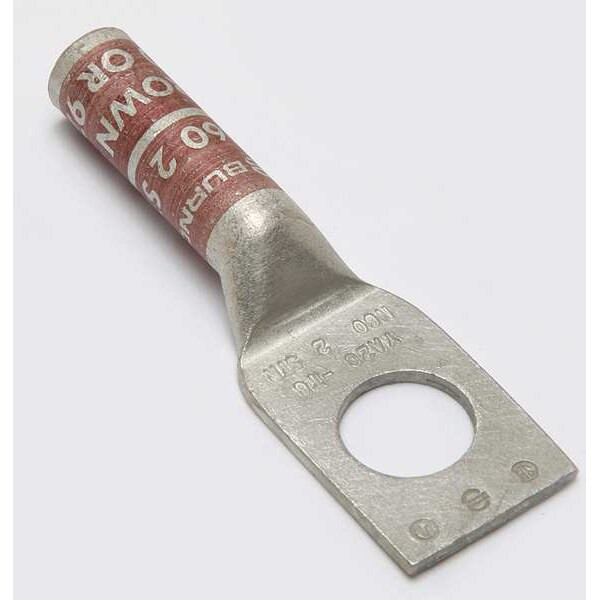 One-Hole Compression Lug, 2 AWG Max, 1/2 in Stud, Long Barrel, Copper, Brown