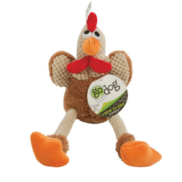 goDog Checkers Small Brown Skinny Rooster Squeaky Plush Dog Toy 70881-48987-024