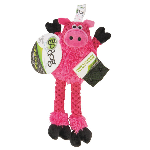 goDog Checkers Pink Skinny Pig Squeaky Plush Dog Toy 73555-98997-024