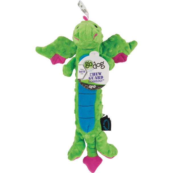 goDog Dragons Large Green Skinny Squeaky Plush Dog Toy 70300-98997-024