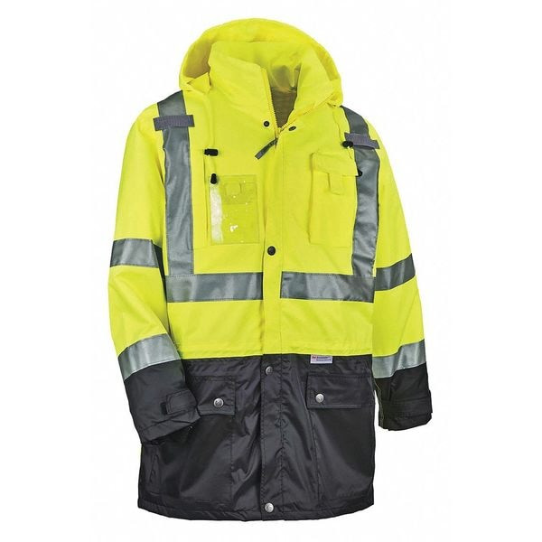 Hi-Vis Jacket, 300D Oxford Polyester Outer Shel, Class 3 Type R, Lime/Black, 3XL