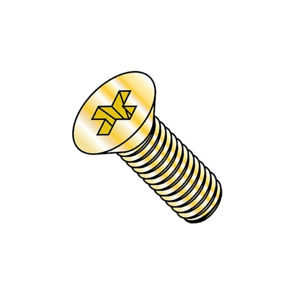 #6-32 x 3/8 in Phillips Flat Machine Screw, Zinc Yellow Steel, 10000 PK