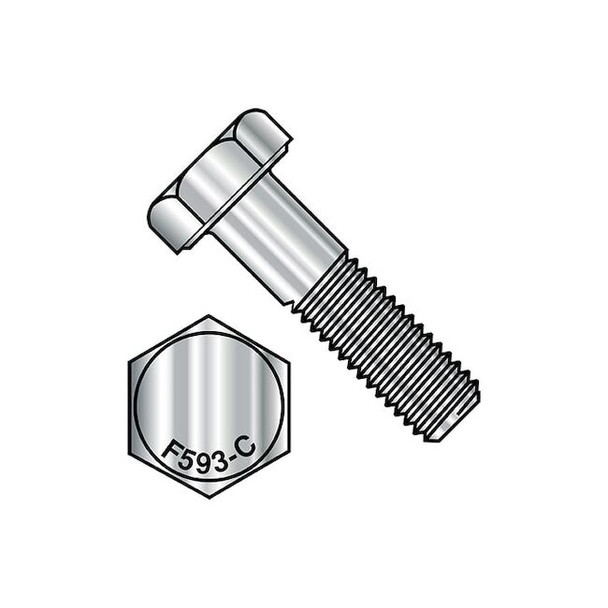 18-8, 3/8"-16 Hex Head Cap Screw, Plain Stainless Steel, 2-1/4 in L, 50 PK