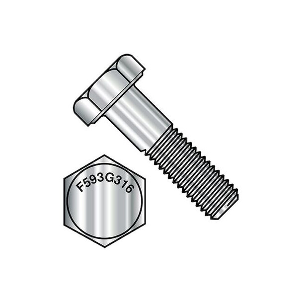 316, 3/8"-16 Hex Head Cap Screw, Plain Stainless Steel, 4 in L, 50 PK