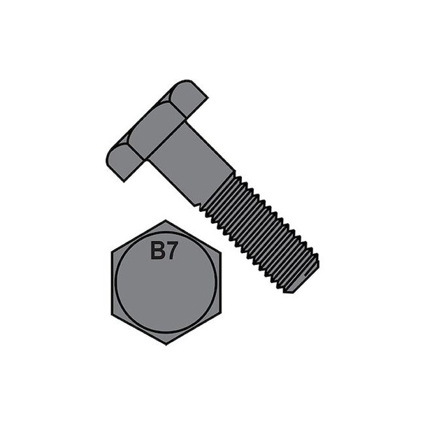 Grade B7, 1/2"-13 Hex Head Cap Screw, Plain Steel, 2-1/2 in L, 225 PK