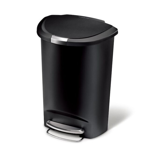 Simplehuman 50 L Round Step-On Can, Black, Plastic, 18.7 in CW1355
