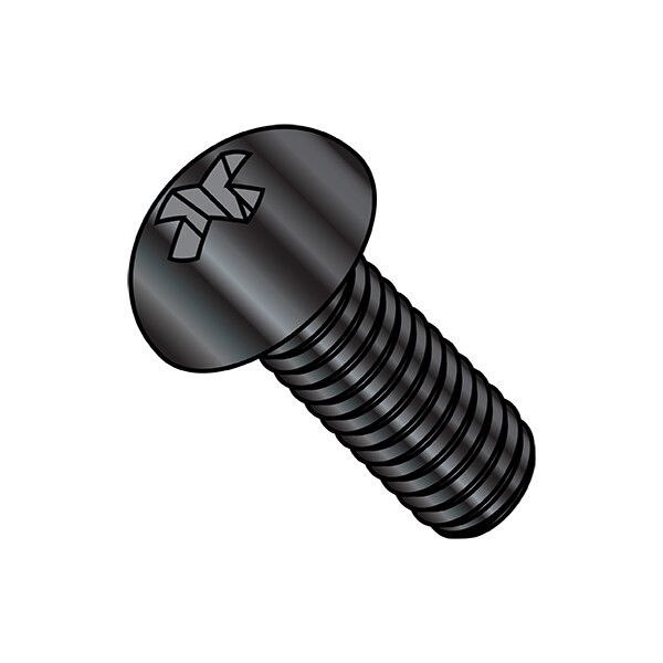 1/4"-20 x 1 in Phillips Round Machine Screw, Zinc Black Steel, 2500 PK