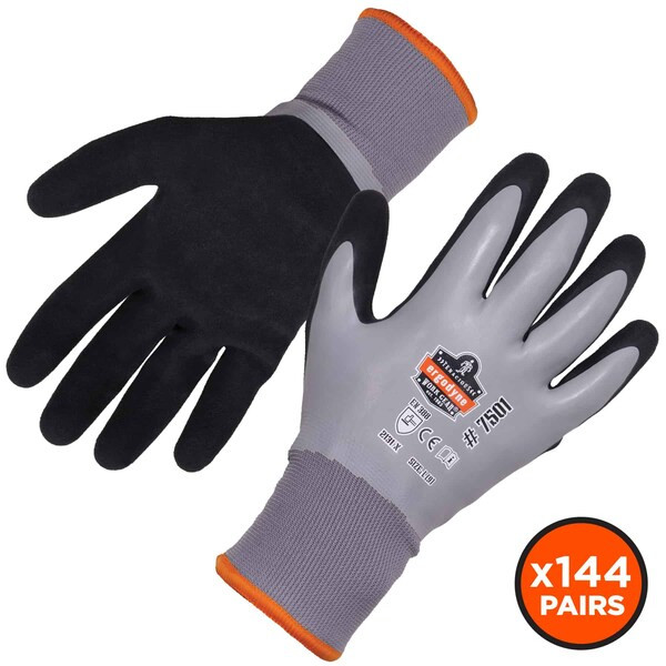 Ergodyne Gray Coated Waterproof Winter Work Gloves, L, PK144 7501-CASE